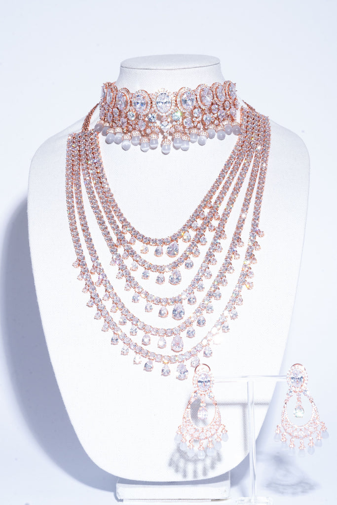 Shivanne Rose Gold Designer Necklace & Earring Set by Jaipur Rose Designer Indian Jewelry - Jaipur Rose