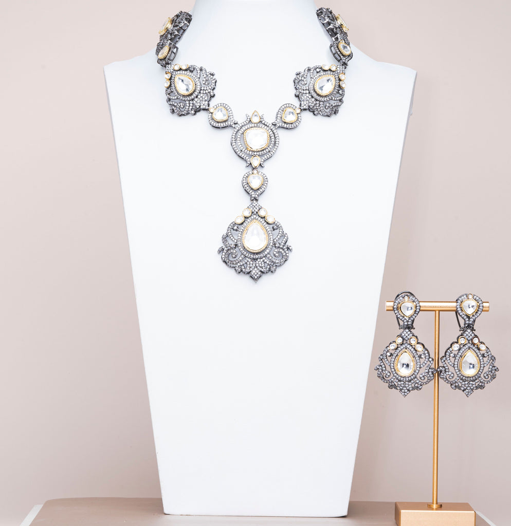 Nawal Victorian Plated Luxury Necklace & Earring Set By Jaipur Rose Luxury Indian Jewelry Online - Jaipur Rose