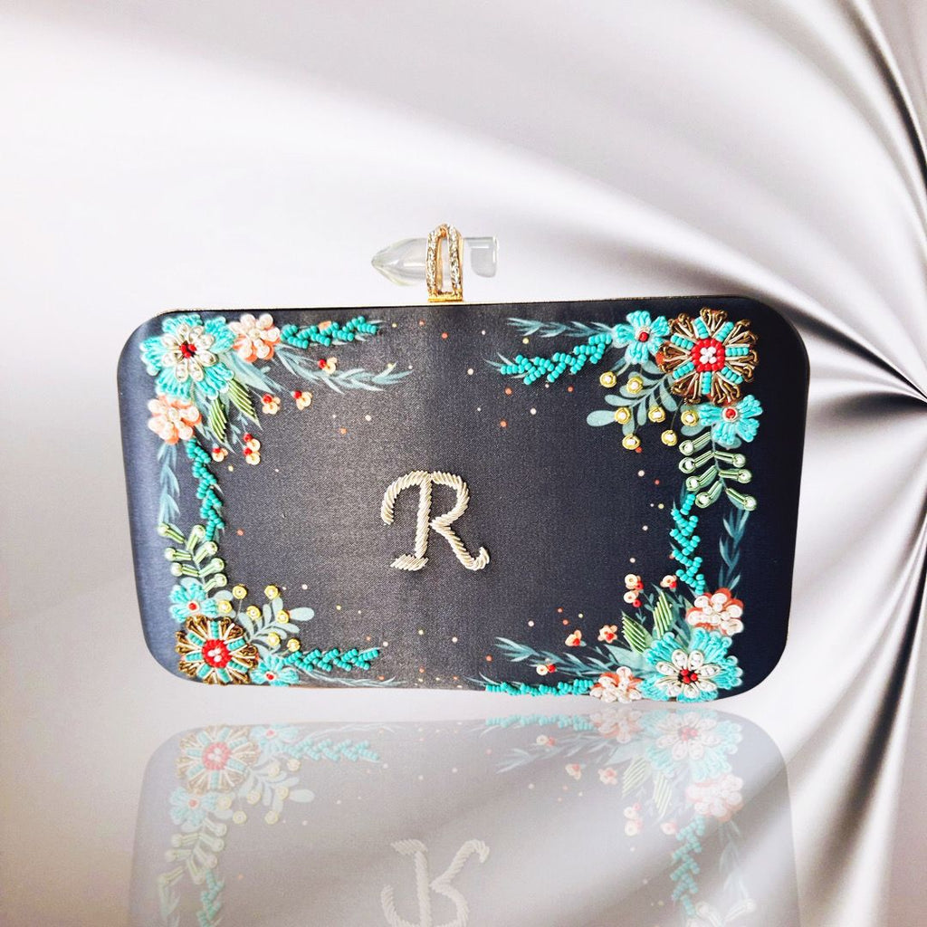 Custom Designer Handbag - Navy Blue Floral - Jaipur Rose