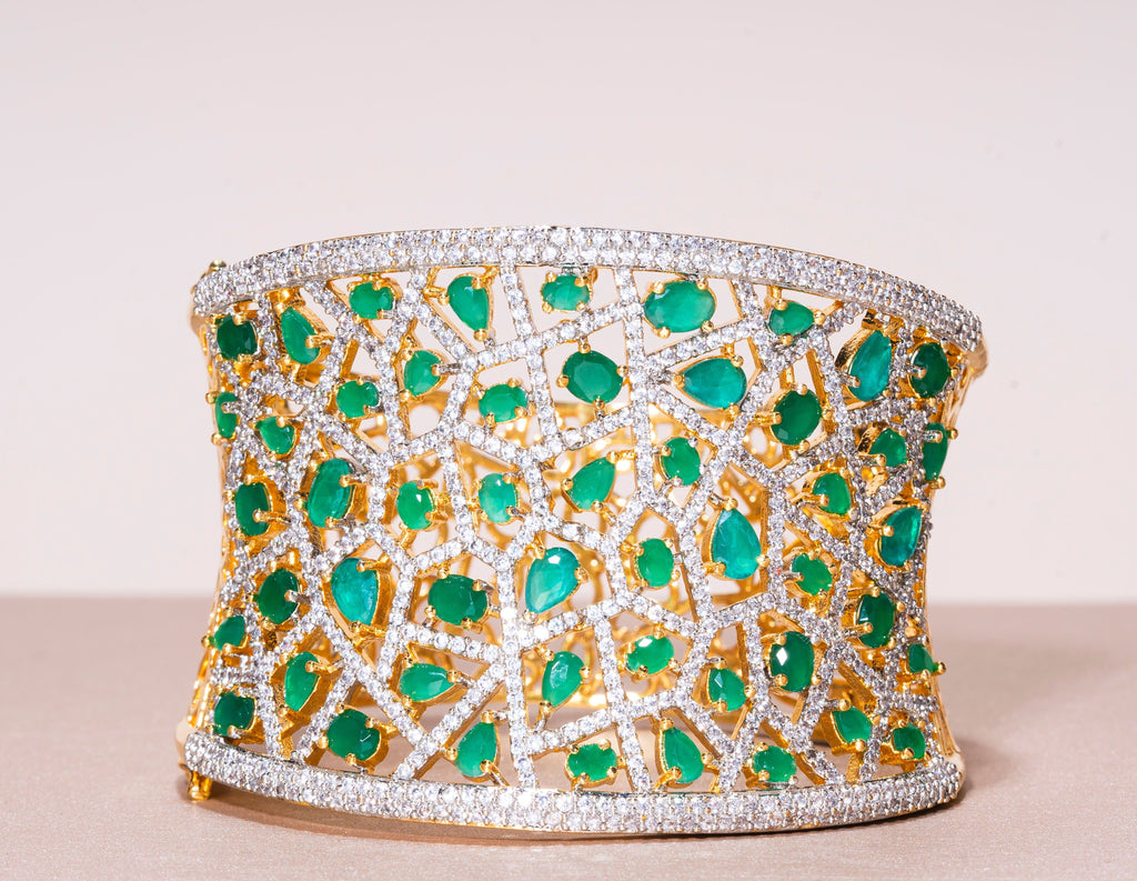 Jhanvi Statement Cuff In Emerald By Jaipur Rose - Jaipur Rose