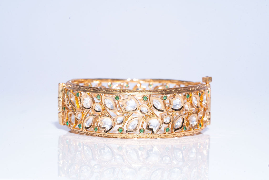 Kumasi Set Of 2  Bracelets Emerald Green Yellow Gold By Jaipur Rose Designer Indian Jewelry - Jaipur Rose
