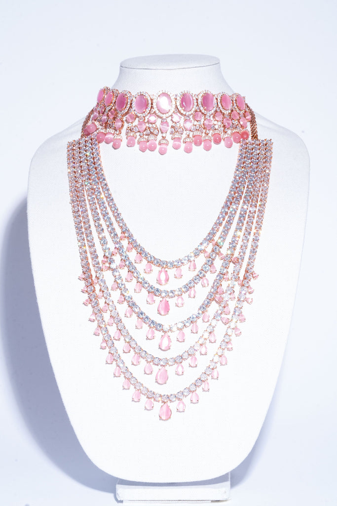 Shivanne Pink Rose Gold Designer Necklace & Earring Set by Jaipur Rose Designer Indian Jewelry - Jaipur Rose