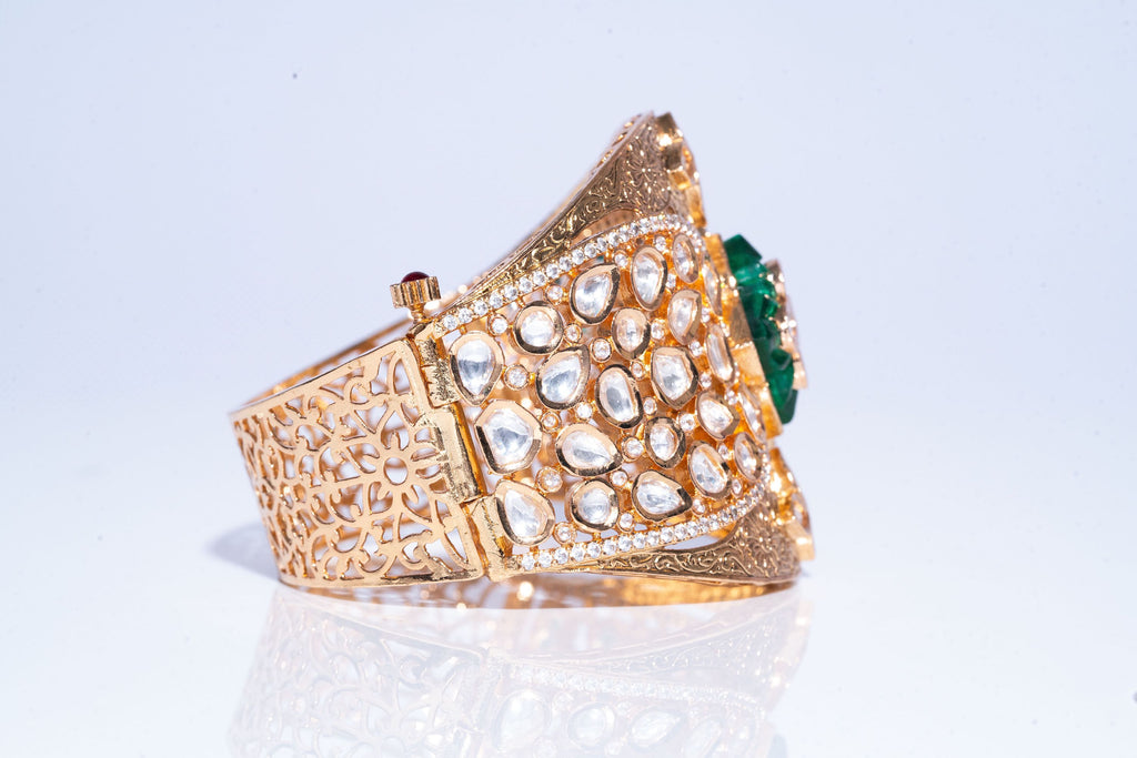 Madrigal Statement Cuff In Emerald By Jaipur Rose Designer Indian Jewelry Store - Jaipur Rose