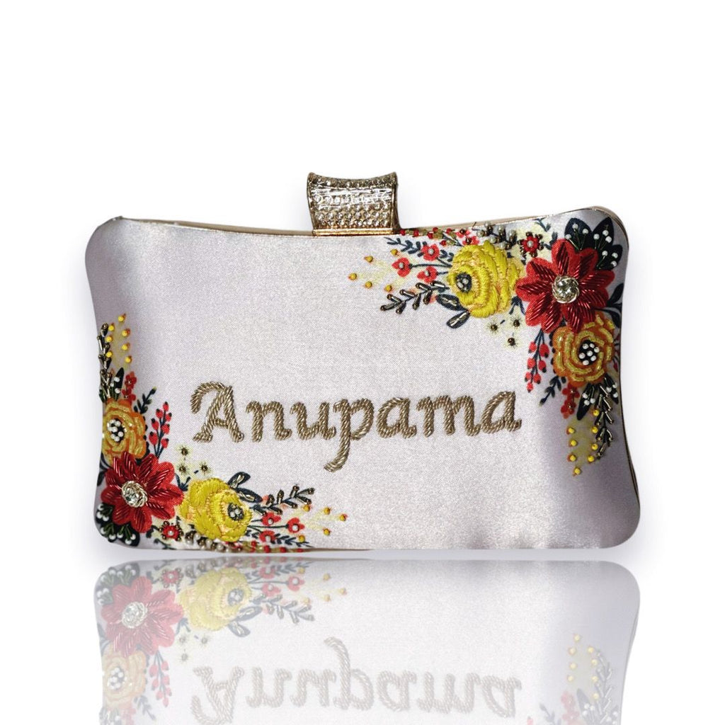 Custom Designer Handbag - Grey Floral - Jaipur Rose