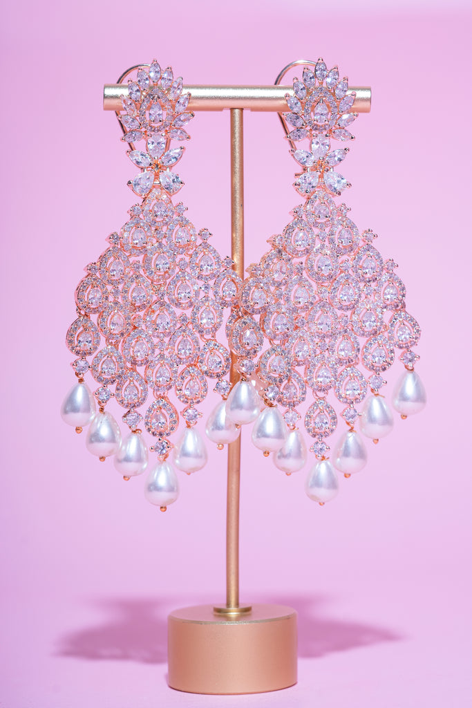 Sania Rose Gold Pearl & Crystal Jaipur Rose Gold Plated Luxury Designer Indian Jewelry - Jaipur Rose