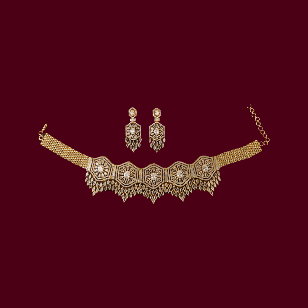 Anokhi Choker Set - Yellow Gold By Jaipur Rose Designer Jewelry - Jaipur Rose