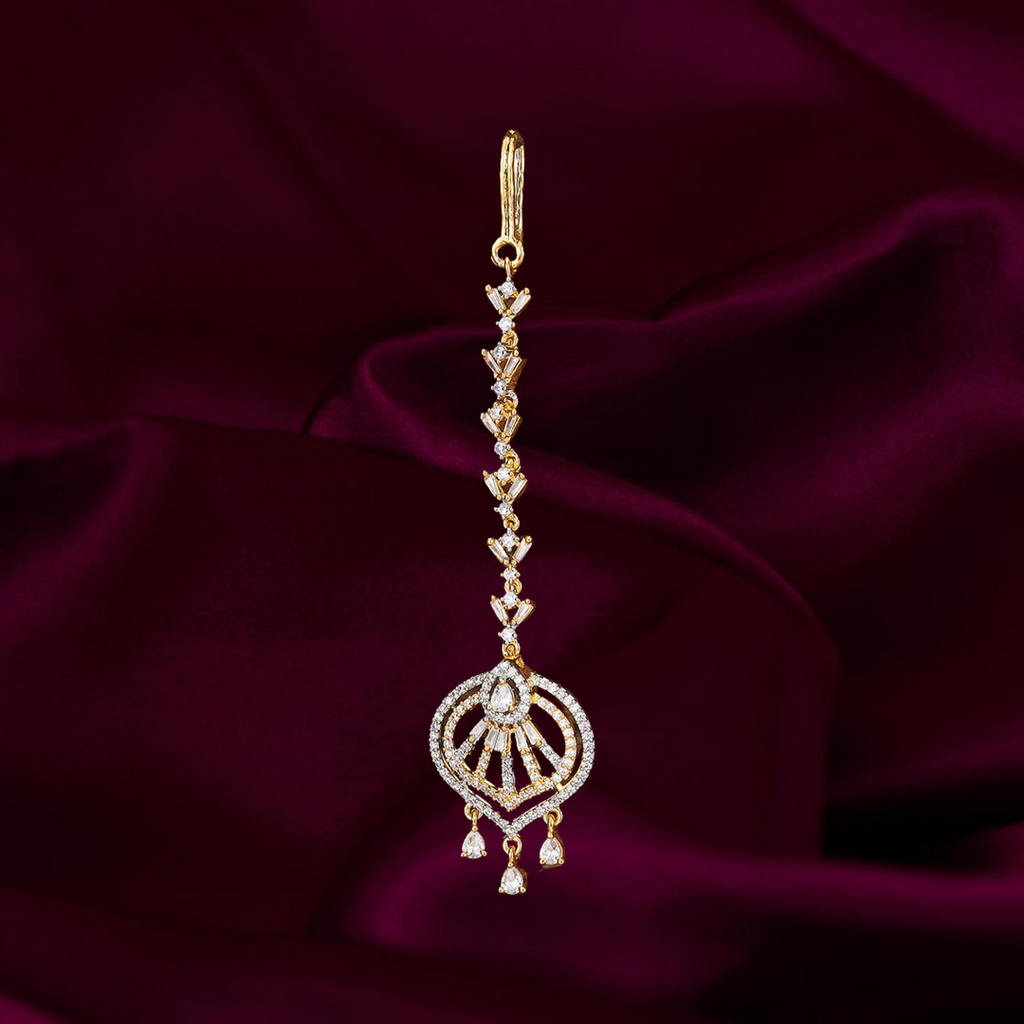 Preity Yellow Gold Modern Indian Tikka by Jaipur Rose Designer Indian Jewelry - Jaipur Rose