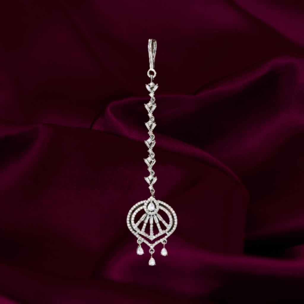Preity White Gold Modern Indian Tikka by Jaipur Rose Designer Indian Jewelry - Jaipur Rose