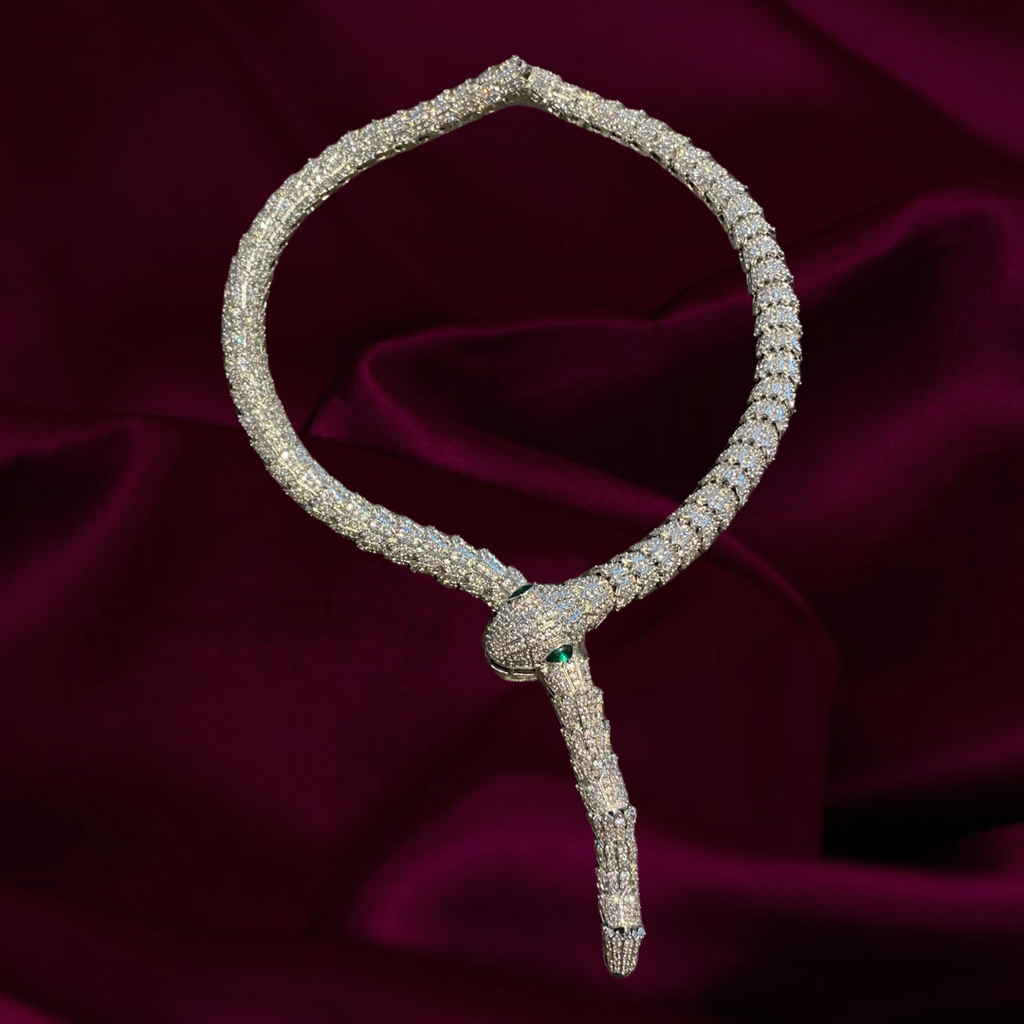 Dionyse Statement Serpent Choker Set White Gold by Jaipur Rose - Jaipur Rose