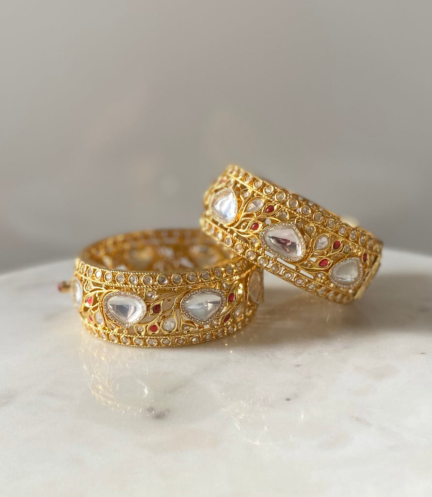 Manasvita Yellow Gold Ruby Openable Bracelets Set of Two By Jaipur Rose - Jaipur Rose