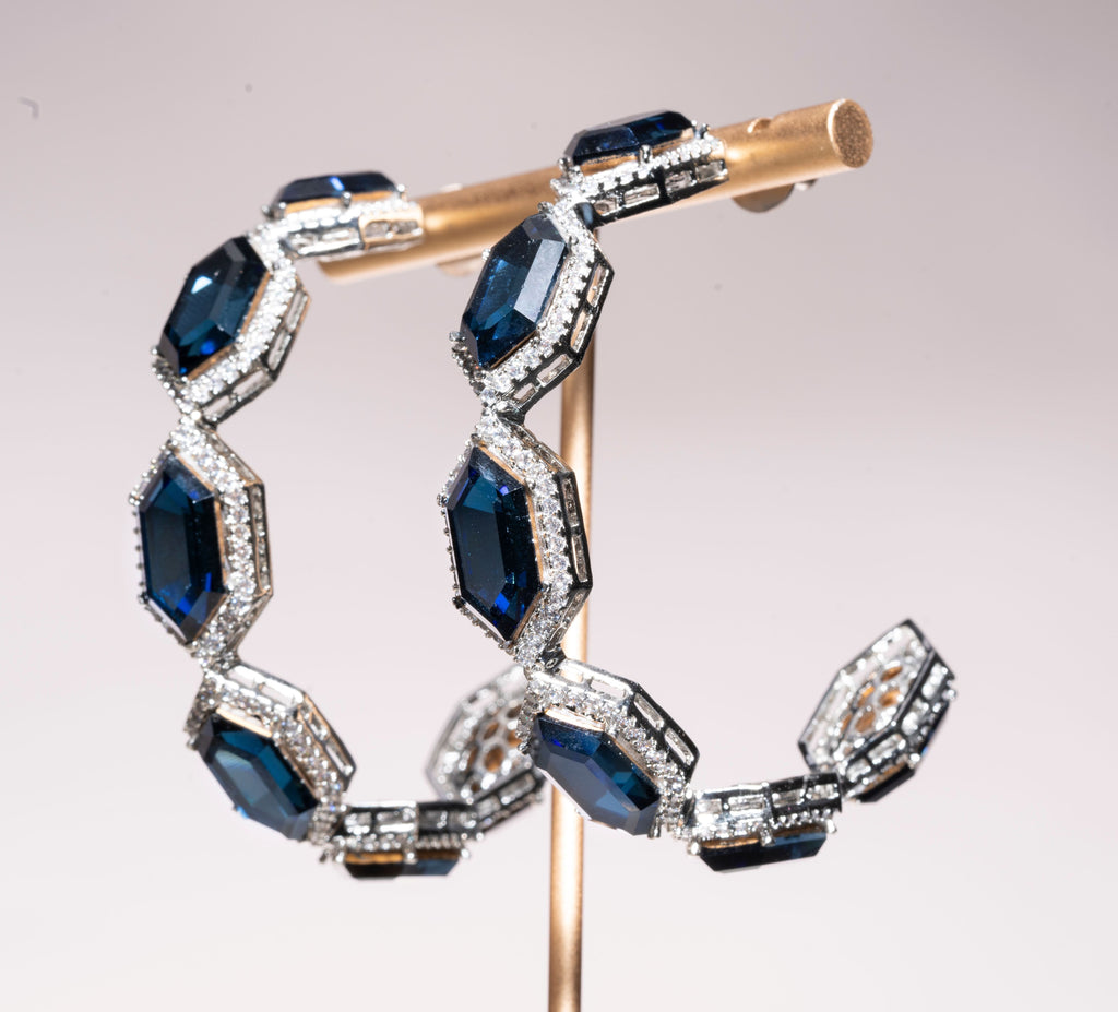 Leen Sapphire Blue Hoop Earrings Jaipur Rose Designer Indian Jewelry Online - Jaipur Rose