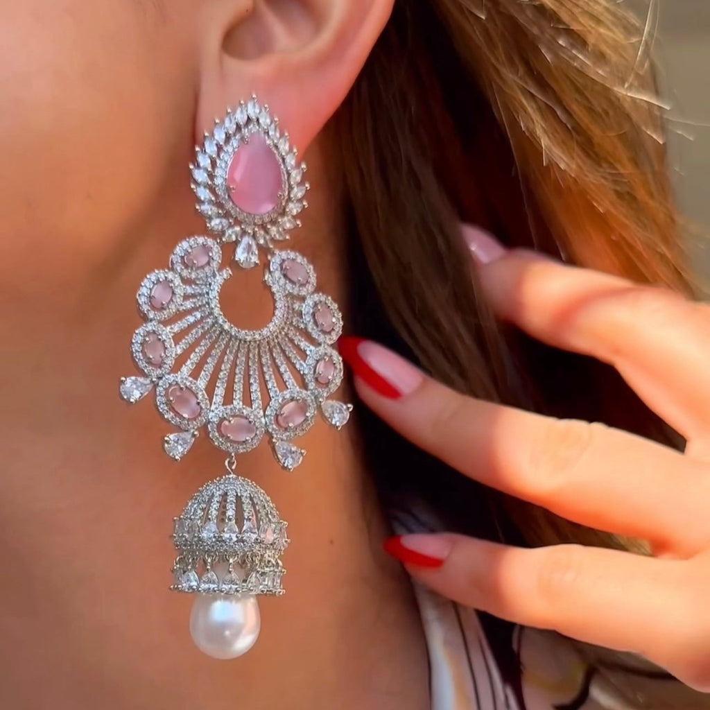 Alara Pink & White Gold Statement Indian Jewelry Earrings Rose Gold - Jaipur Rose Modern Luxury Designer Indian Jewelry - Jaipur Rose