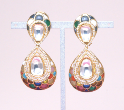 Samsara Multicolor Yellow Gold Statement Earrings Jaipur Rose Designer Indian Jewelry (Copy) - Jaipur Rose