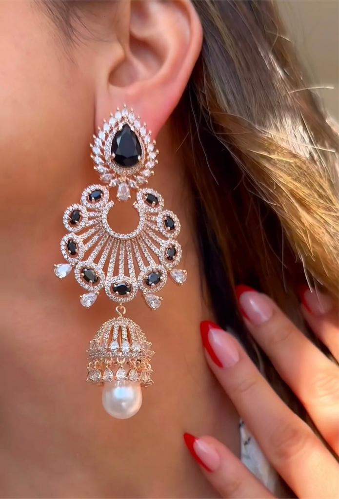 Alara Black Onyx & Rose Gold Statement Indian Jewelry Earrings Rose Gold - Jaipur Rose Modern Luxury Designer Indian Jewelry - Jaipur Rose