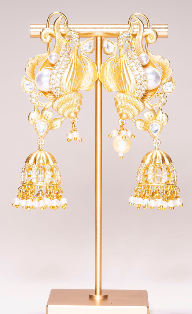 Nandana Yellow Gold Statement Seashell Indian Jewelry Earrings - Jaipur Rose Modern Luxury Designer Indian Jewelry - Jaipur Rose