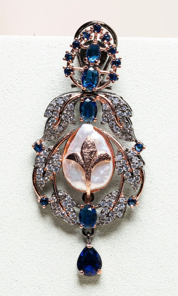 Anoushka Sapphire Blue Mother of Pearl Necklace & Earring Set By Jaipur Rose Luxury Indian Jewelry Online - Jaipur Rose