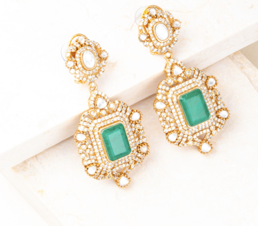 Ela Turkish Statement Moissanite Kundan Earrings Jaipur Rose Designer Indian Jewelry Online