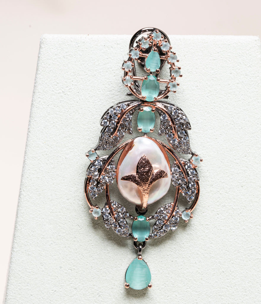Anoushka Mint Mother of Pearl Necklace & Earring Set By Jaipur Rose Luxury Indian Jewelry Online - Jaipur Rose