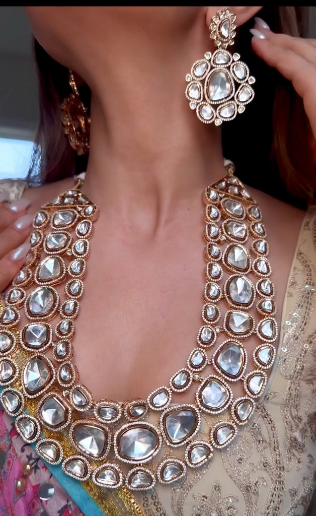Laila Yellow Gold Moissanite Luxury Necklace & Earring Set By Jaipur Rose Luxury Indian Jewelry Online - Jaipur Rose
