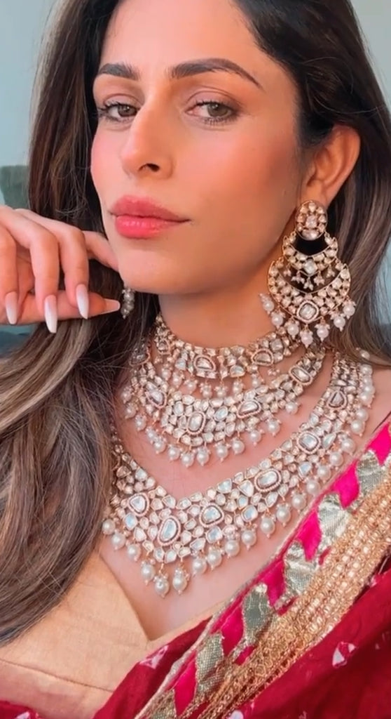 Lavanya Moissanite Rose Gold Luxury Necklace & Earring Set By Jaipur Rose Luxury Indian Jewelry Online - Jaipur Rose