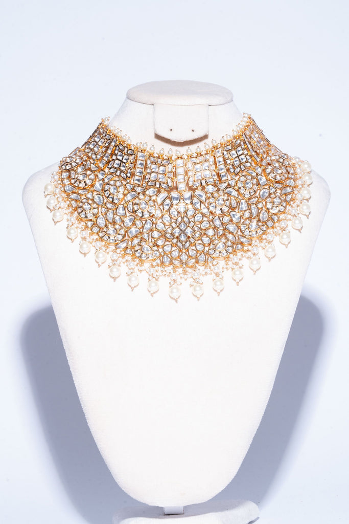 Vani Kundan Yellow Gold Designer Kundan Necklace & Earring Set by Jaipur Rose Designer Indian Jewelry - Jaipur Rose