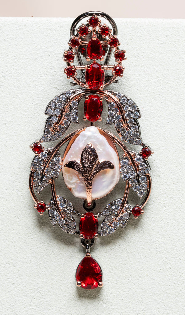 Anoushka Ruby Red Mother of Pearl Necklace & Earring Set By Jaipur Rose Luxury Indian Jewelry Online - Jaipur Rose
