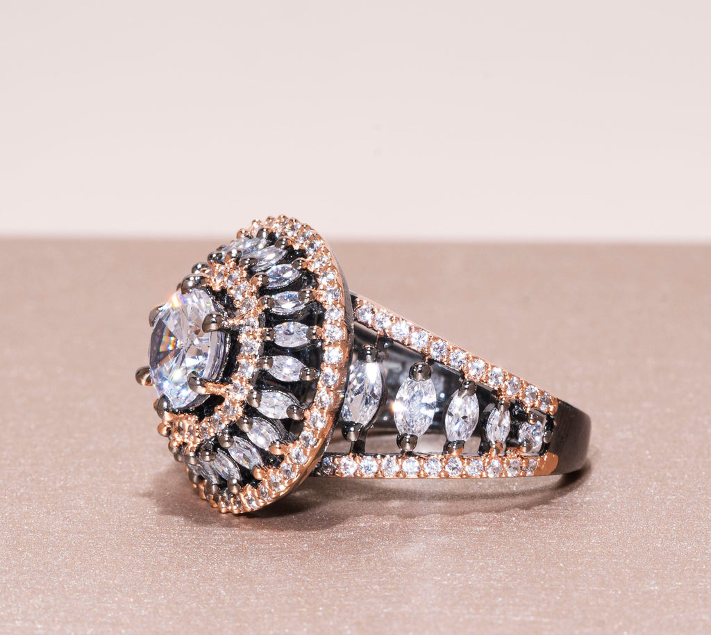 Huda Rose Gold & Victorian Polish Gold Indian Jewelry Cocktail Ring by Jaipur Rose - Jaipur Rose