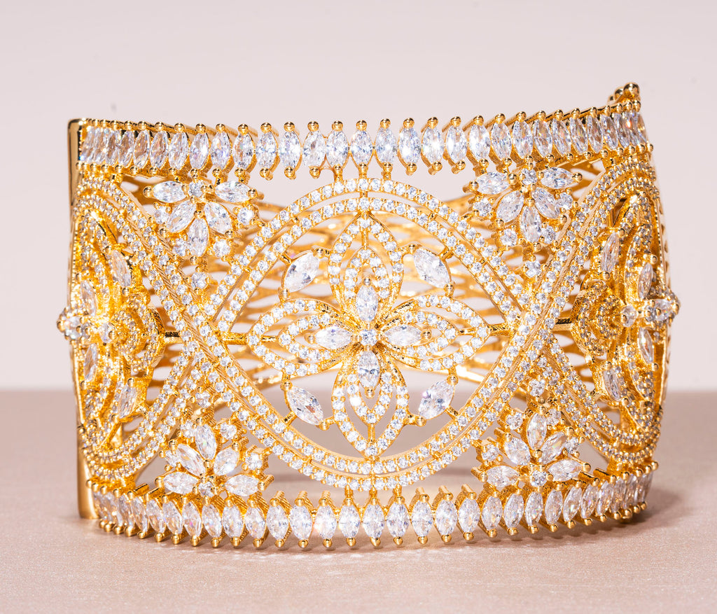 Caprice Statement Cuff Bracelet Yellow Gold By Jaipur Rose Designer Indian Jewelry - Jaipur Rose