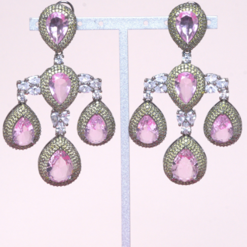 Mona Statement Indian Chandelier Earrings Pink Jaipur Rose Designer Indian Jewelry - Jaipur Rose