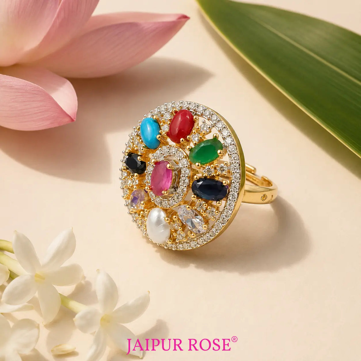 Navaratna ring, Navratna ring Kundan Indian Statement Ring | Rose ...
