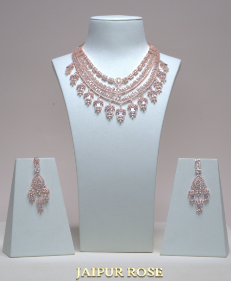 Grace Chandelier Statement Necklace Set Designer Rose Gold Plated Fashion Jewelry by Jaipur Rose Indian Jewelry Online - Jaipur Rose