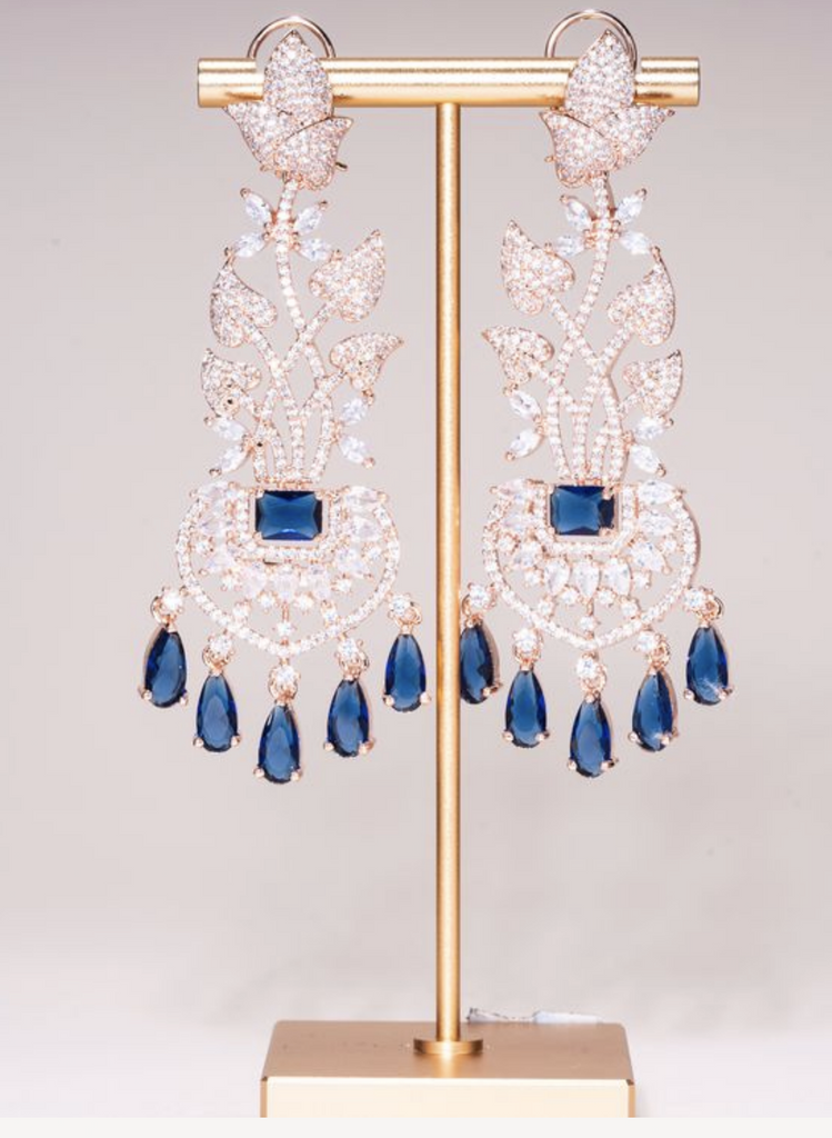 Victoria Statement Earrings Blue Rose Gold- Jaipur Rose Modern Luxury Designer Indian Jewelry (Copy) - Jaipur Rose