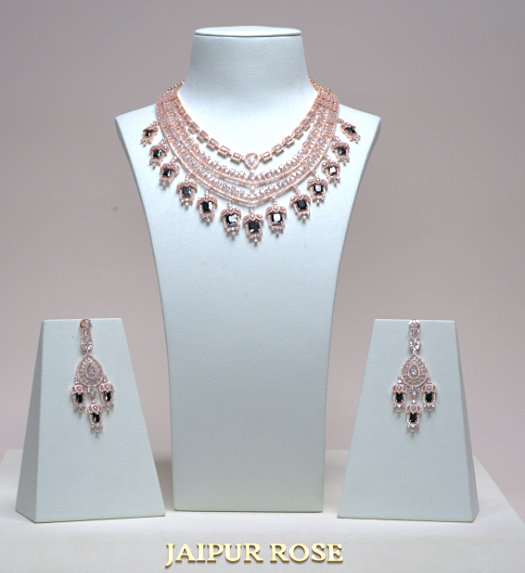 Grace Chandelier Statement Necklace Set Designer Rose Gold Black Plated Fashion Jewelry by Jaipur Rose Indian Jewelry Online - Jaipur Rose