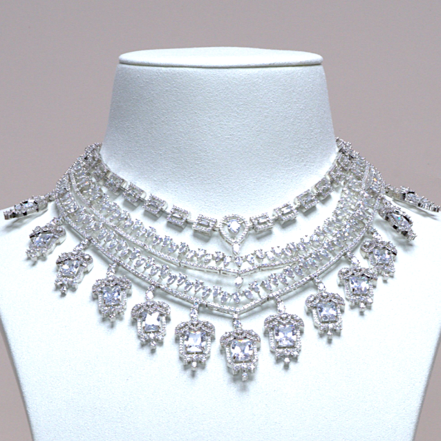 Grace Chandelier Statement Necklace Set Designer White Gold Plated Fashion Jewelry by Jaipur Rose Indian Jewelry Online - Jaipur Rose