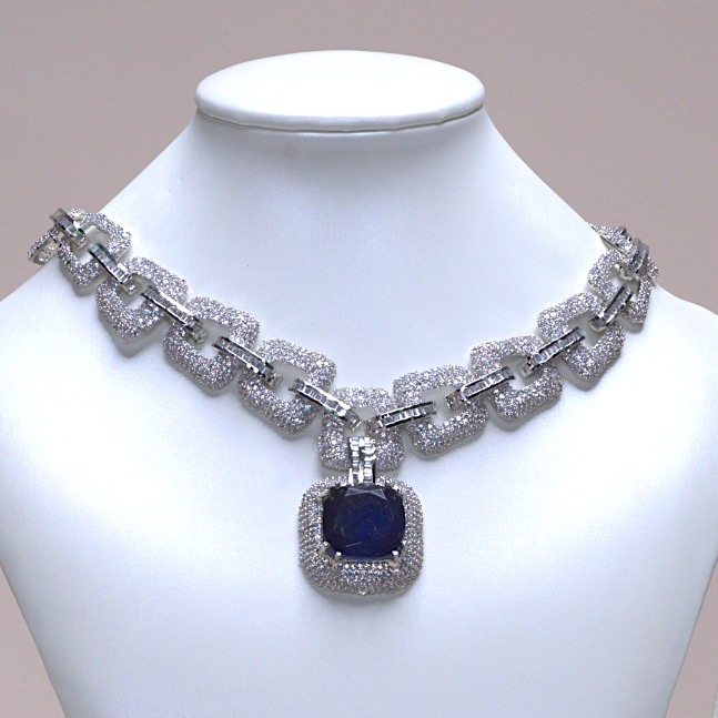 Jenna Blue Crystal Chain Necklace Set Designer Gold Plated Fashion Jewelry by Jaipur Rose Indian Jewelry Online (Copy) - Jaipur Rose