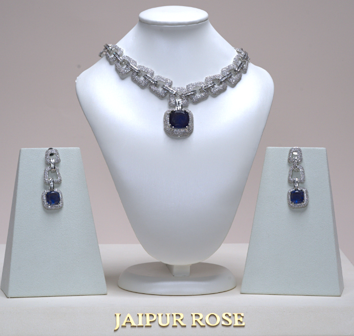 Jenna Blue Crystal Chain Necklace Set Designer Gold Plated Fashion Jewelry by Jaipur Rose Indian Jewelry Online (Copy) - Jaipur Rose