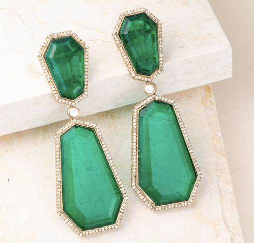 Luna Emerald Green Turkish Statement Doublet Earrings Jaipur Rose Designer Indian Jewelry Online - Jaipur Rose