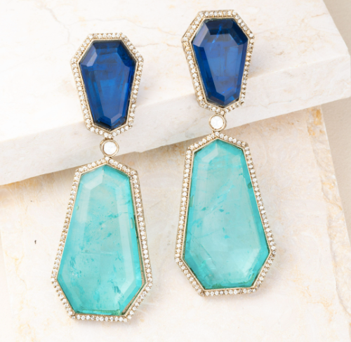 Luna Blue & Aqua Turkish Statement Doublet Earrings Jaipur Rose Designer Indian Jewelry Online - Jaipur Rose