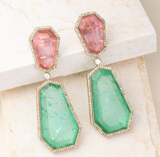 Luna Pink & Mint Turkish Statement Doublet Earrings Jaipur Rose Designer Indian Jewelry Online - Jaipur Rose