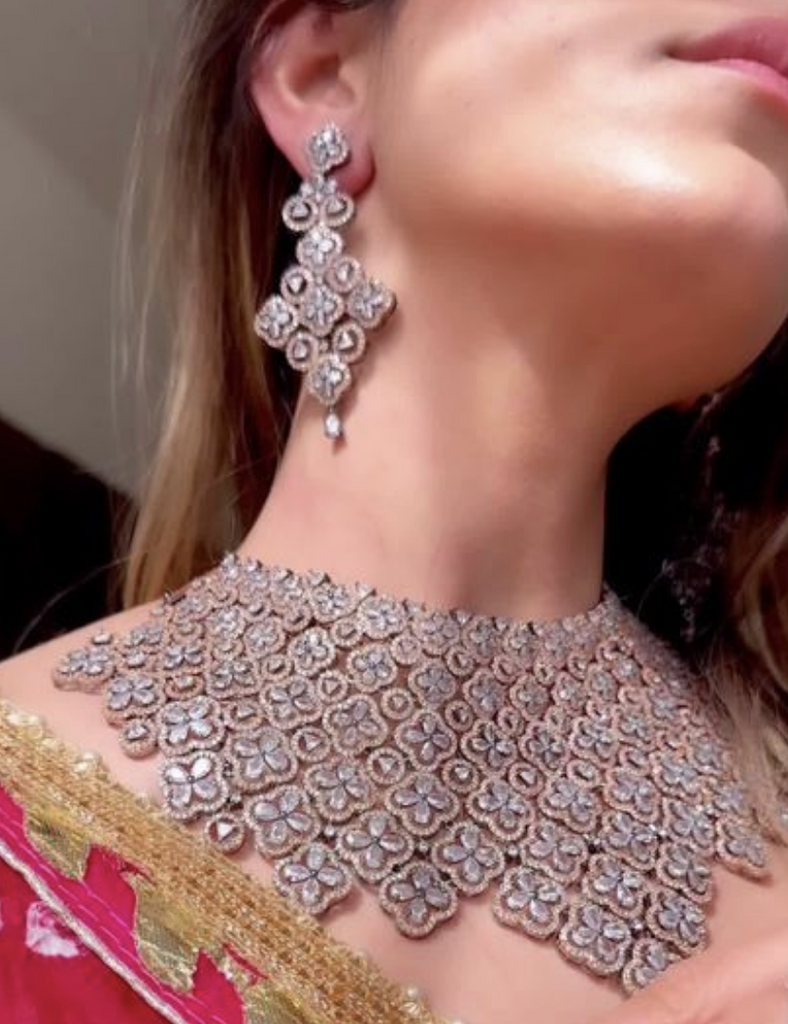 Anna Rose Gold & Victorian  Necklace & Earring Set By Jaipur Rose Luxury Indian Jewelry Online - Jaipur Rose