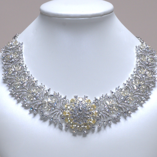 Rani Yellow Citrine White Gold Luxury Necklace & Earring Set By Jaipur Rose Luxury Indian Jewelry Online - Jaipur Rose