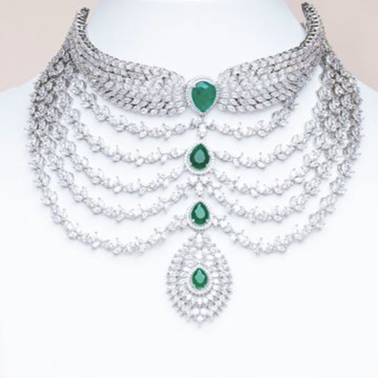 Ahana Luxury Emerald Green Necklace & Earring Set By Jaipur Rose Luxury Indian Jewelry Online - Jaipur Rose