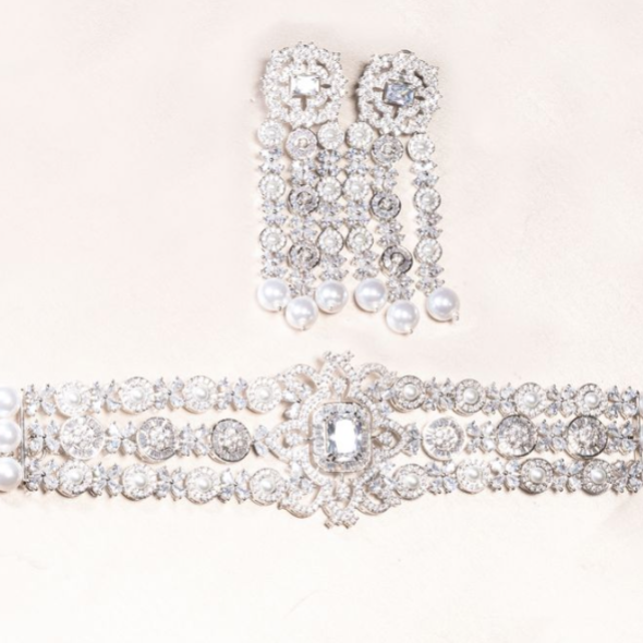 Dilara Choker Set - Jaipur Rose White Gold Plated Luxury Designer Indian Jewelry Online (Copy) - Jaipur Rose