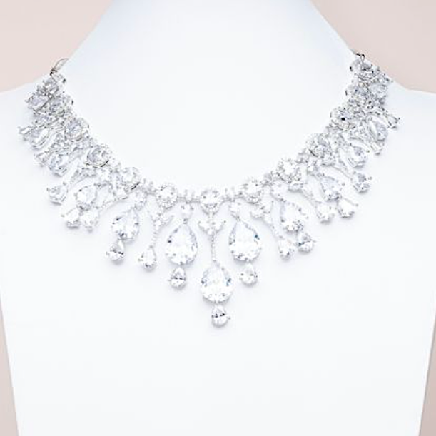 Falna White Gold Luxury Necklace & Earring Set By Jaipur Rose Luxury Indian Jewelry Onli - Jaipur Rose