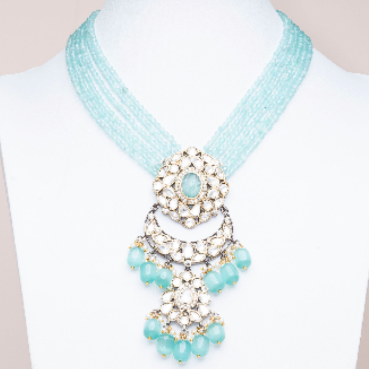 Inas Mint Luxury Mala & Earring Set By Jaipur Rose Luxury Indian Jewelry Online - Jaipur Rose