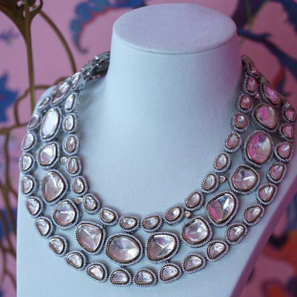 Laila White Gold Silver Moissanite Luxury Necklace & Earring Set By Jaipur Rose Luxury Indian Jewelry Onli (Copy) - Jaipur Rose