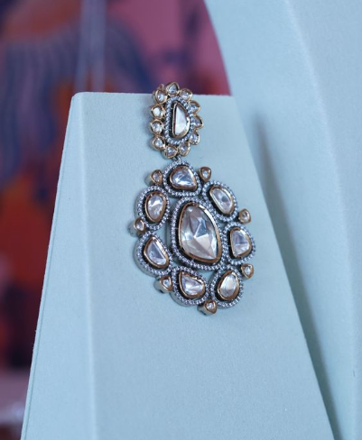 Laila White Gold Silver Moissanite Luxury Necklace & Earring Set By Jaipur Rose Luxury Indian Jewelry Onli (Copy) - Jaipur Rose