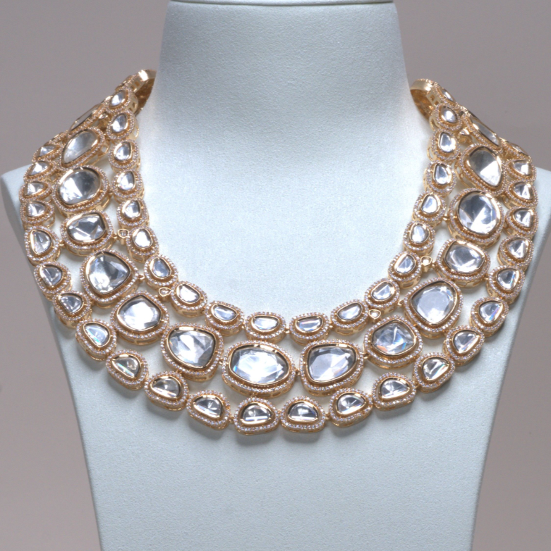 Laila Yellow Gold Moissanite Luxury Necklace & Earring Set By Jaipur Rose Luxury Indian Jewelry Online - Jaipur Rose