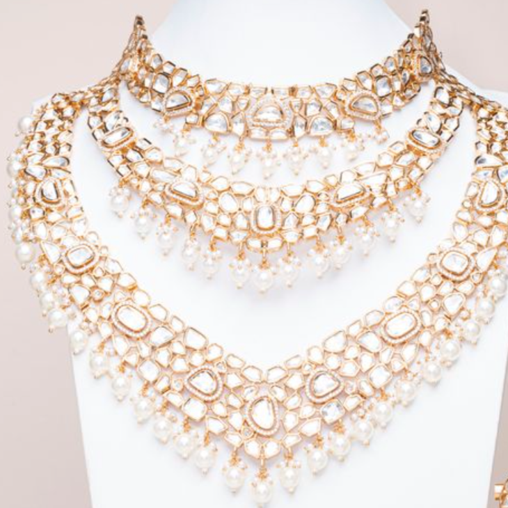 Lavanya Moissanite Rose Gold Luxury Necklace & Earring Set By Jaipur Rose Luxury Indian Jewelry Online - Jaipur Rose