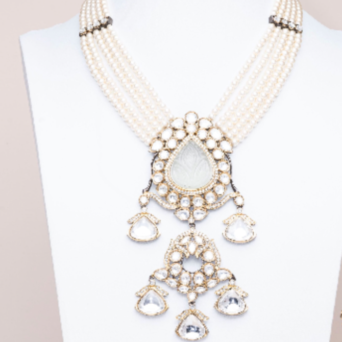 Hadia White Luxury Mala & Earring Set By Jaipur Rose Luxury Indian Jewelry Online - Jaipur Rose